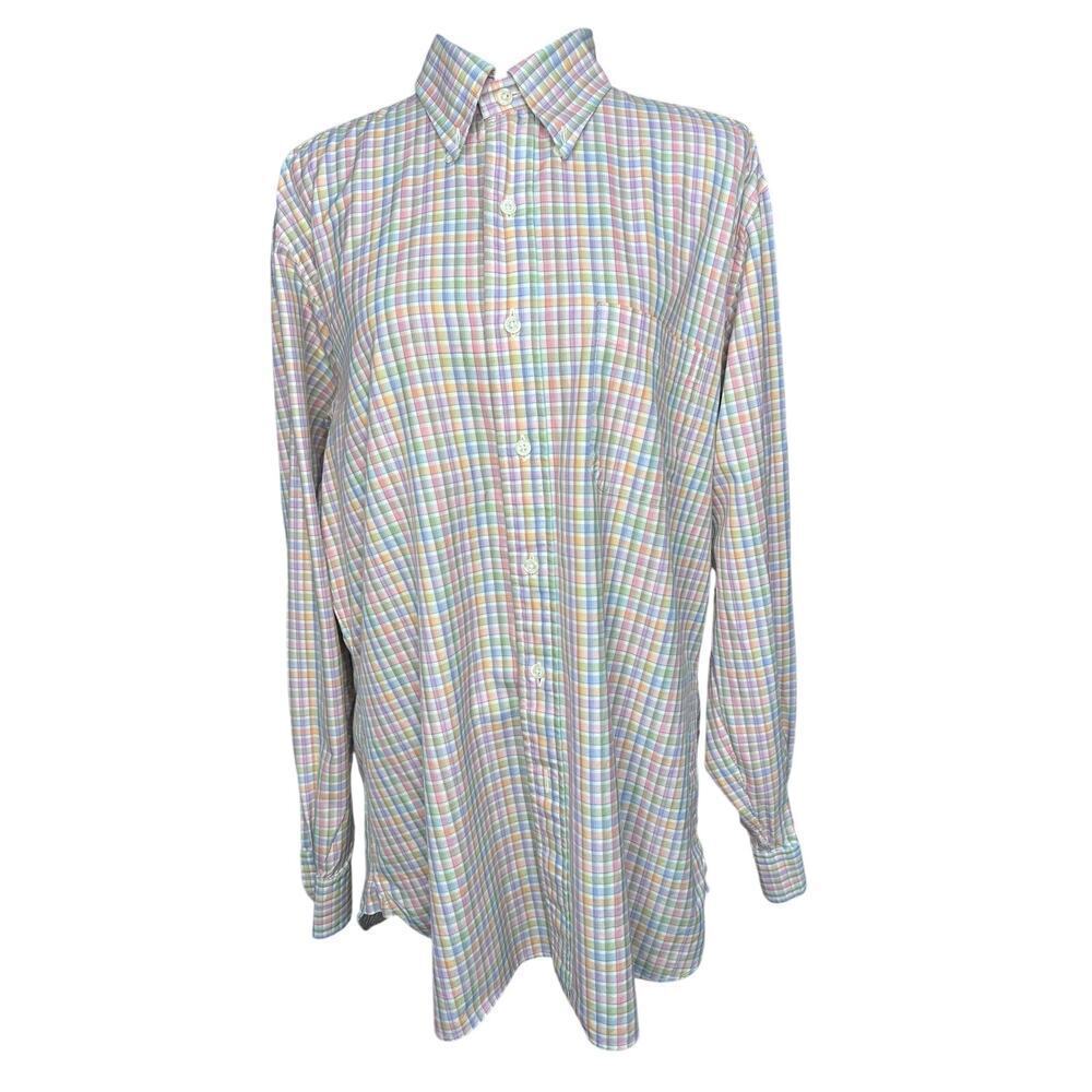 Brooks Brothers Country Club SlimFit Shirt Men L Pink Pastel Plaid Egyptian golf